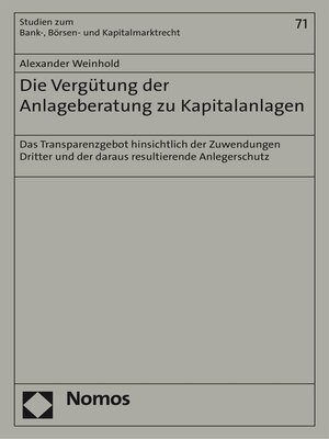 cover image of Die Vergütung der Anlageberatung zu Kapitalanlagen